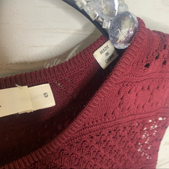A.L.C. Maroon Knit Fringe Sheer Boho Crop Top Blouse Size Small - Picture 7 of 10